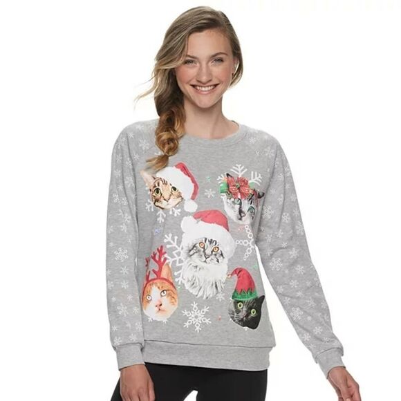 Freeze Tops - Freeze Christmas snow cat crew neck light up sweatshirt XL